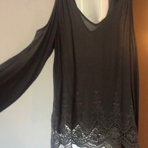 Open shoulder grayish blouse with embroidery